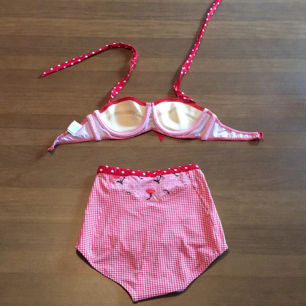 ADORABLE retro pinup cherry gingham polka dot lace swimsuit bikini 👙 🍒 - Picture 10 of 16